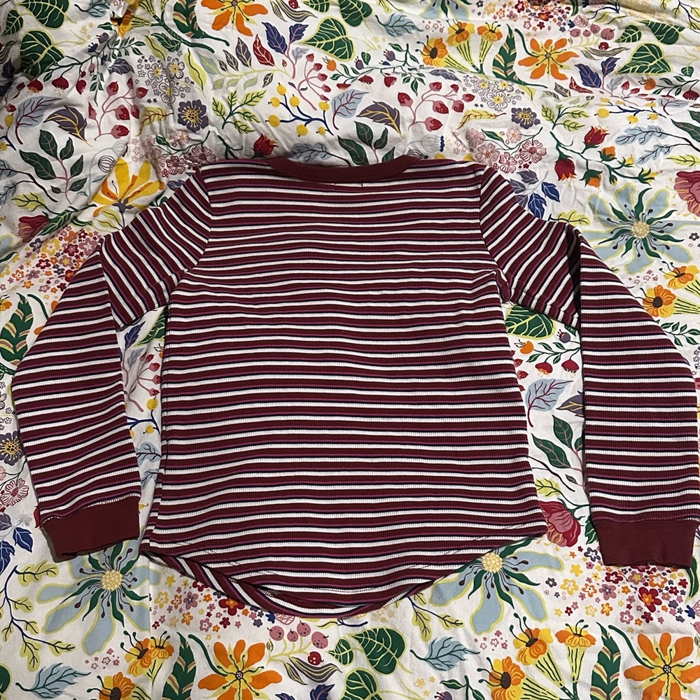 VINTAGE U.S. Polo Assn. Burgundy and White Striped Long Sleeve Top - Picture 4 of 5